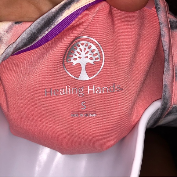 Healing Hands Purple Label Two Button Jewel Neck tie-dye scrub top - Picture 7 of 11